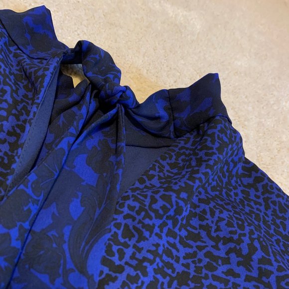 Atina Cristina Dark Purple/Blue and Black Dress W/Ruffle Bell Sleeves Size M - Picture 10 of 15